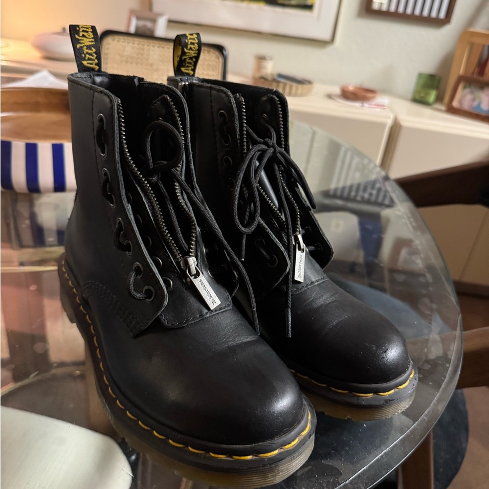 Dr. Martens Black Leather Boots with Yellow Accents